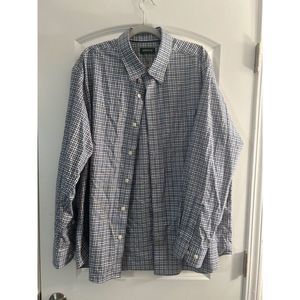 Orvis Button Front Shirt Mens Blue and Black Plaid Long Sleeve Sz XL